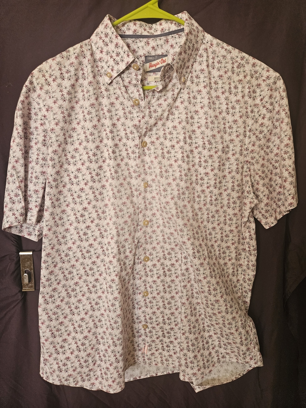 johnnie-O White Short-Sleeve Button-Down Shirt with Red Floral Print